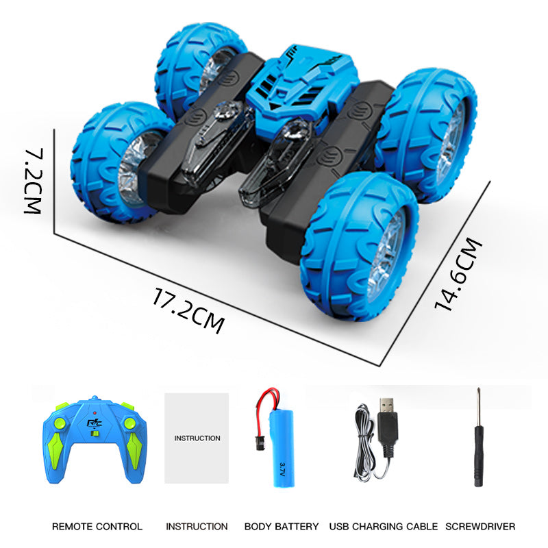 360° Rotating RC Car | Double-Sided 4WD All-Terrain Remote Control Car with LED Lights for Boys & Kids - Blue