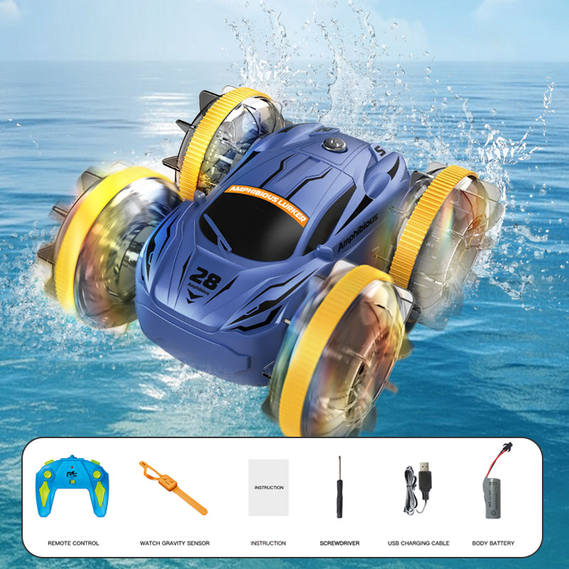 Amphibious RC Car 2 in 1 | 4WD All-Terrain Remote Control Stunt Car with Waterproof Design for Boys-Green