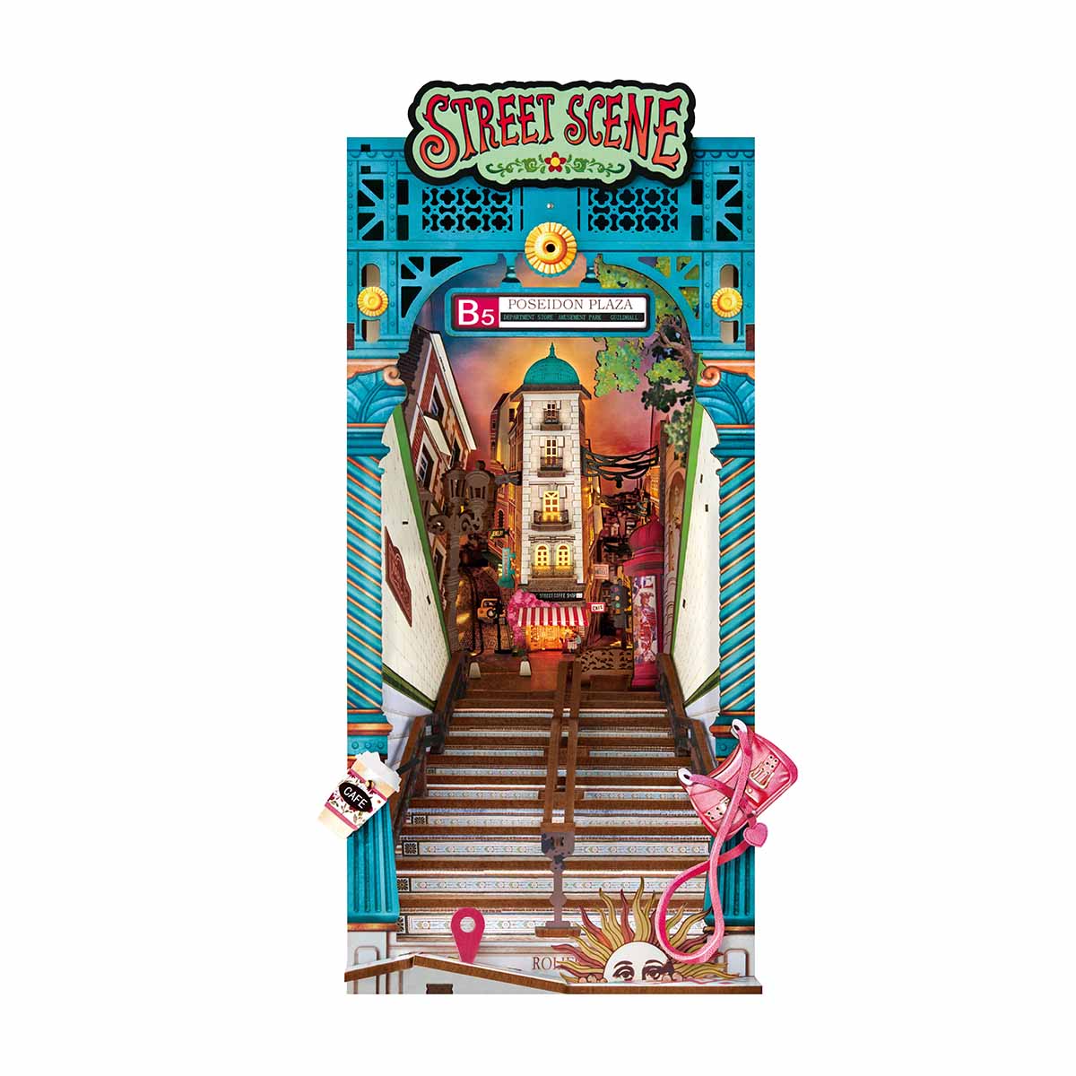 Rolife Street Scene DIY Book Nook Shelf Insert - TGB13 | 3D Miniature Alleyway with LED Lights for Bookshelves