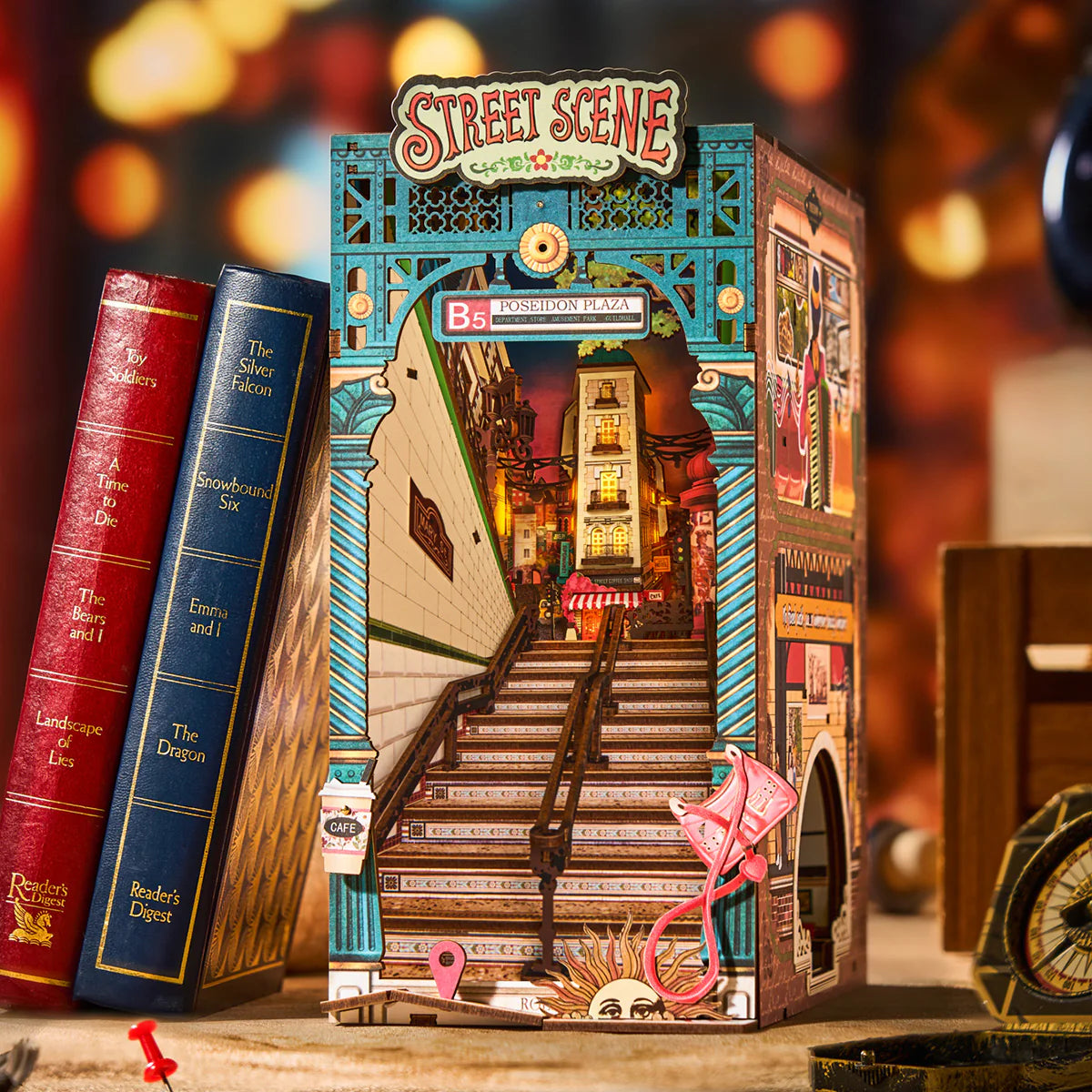Rolife Street Scene DIY Book Nook Shelf Insert - TGB13 | 3D Miniature Alleyway with LED Lights for Bookshelves