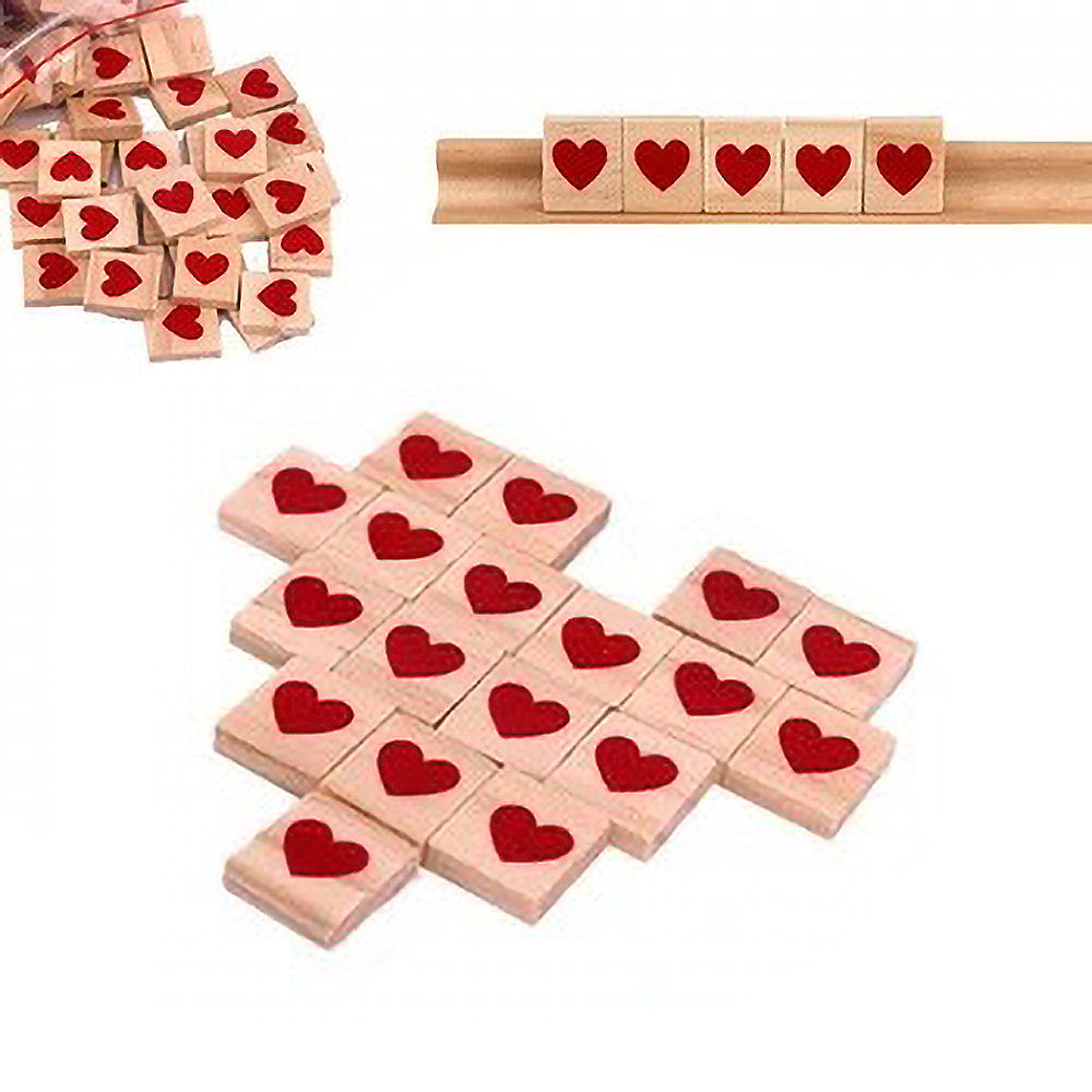 100pc Wooden Tiles Red Heart Symbols DIY Game Weddings Craft Scrap Booking Deco