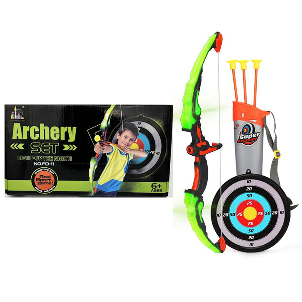 Fonderland Green Light Up Bow with 3 Suction Cup Arrows Kids Archery Toys Set for Gift