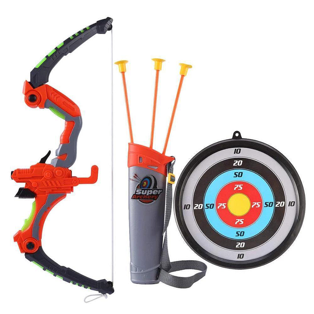 Light Up Laser Aiming Bow with 3 Suction Cup Arrows Kid Archery Toy Set Red