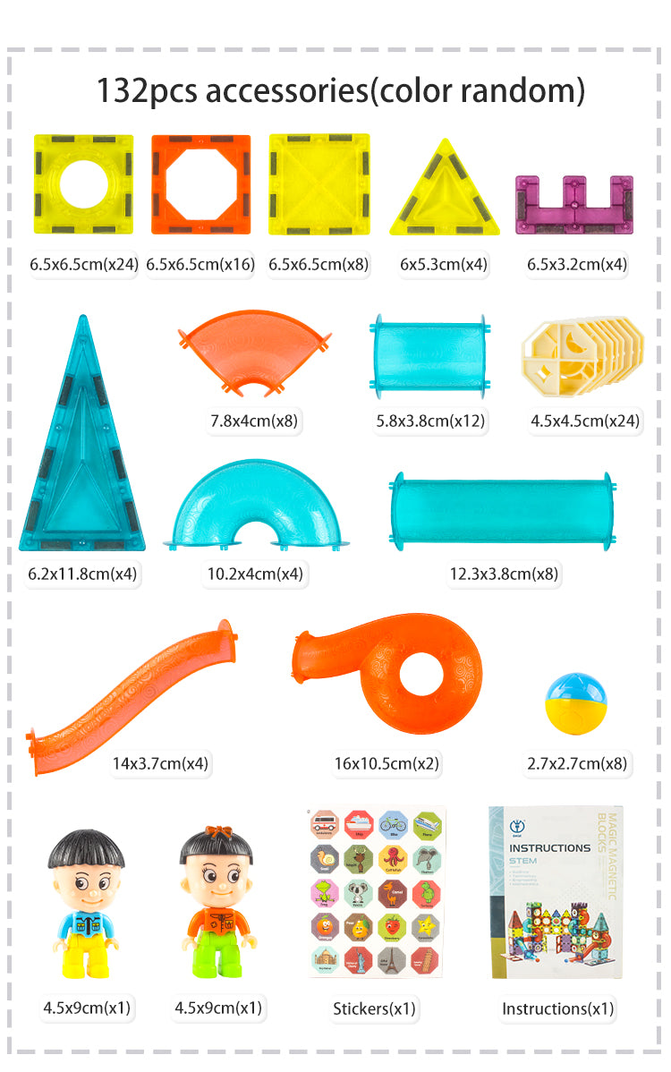 Magnetic Tiles 132pcs Magnetic 3D Educational Building Blocks Set Toys for Kids