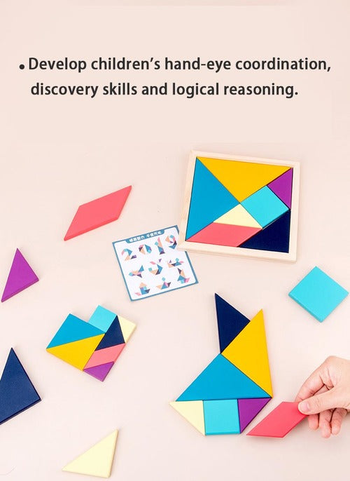 18cm Wooden Tangram Macaron Educational Montessori Toy Kid Puzzle Preschool