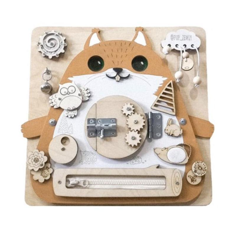 Cute Squirrel Baby Early Education Busy Board Wooden Toy Montessori Toy Baby Sensory Activity Board