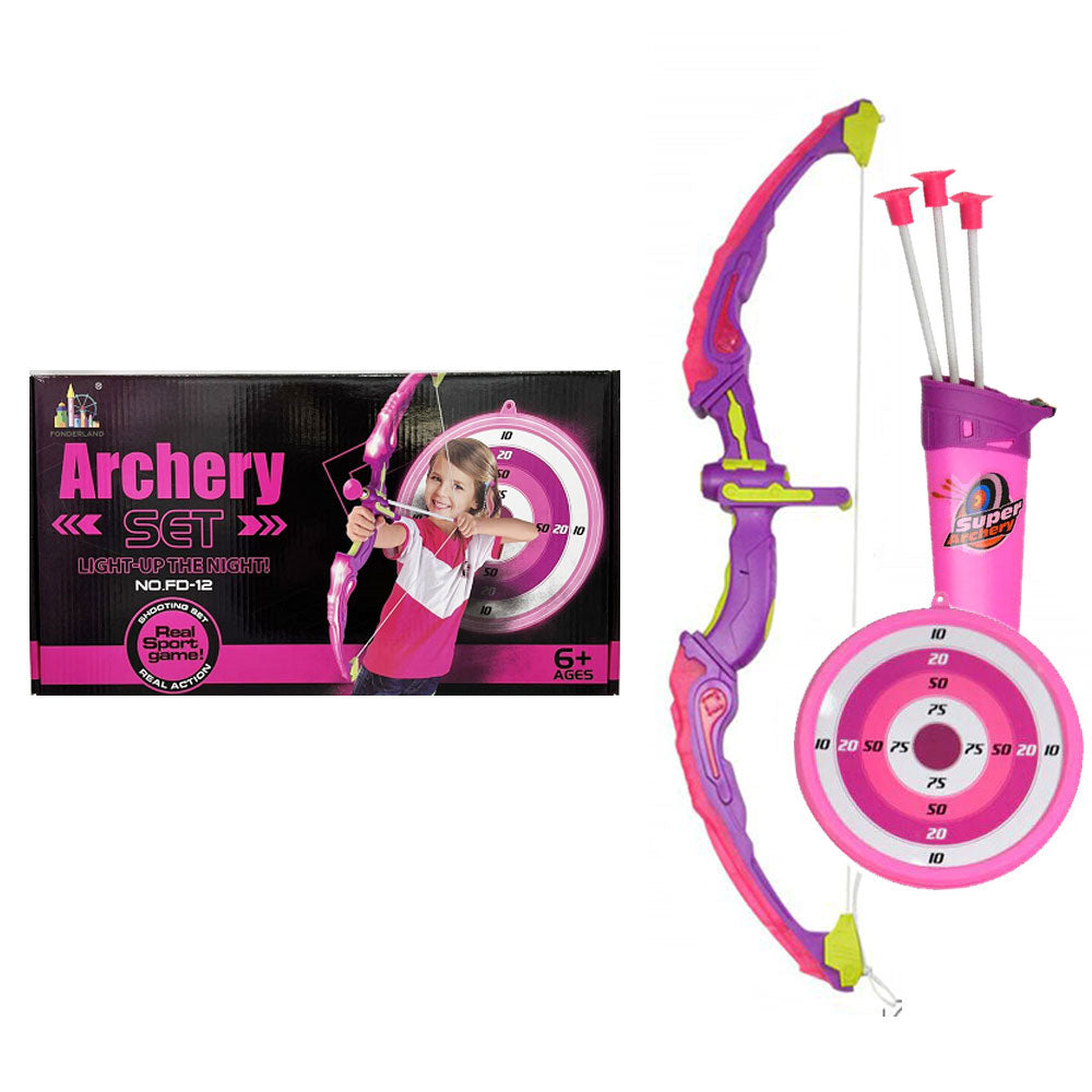 Fonderland Light Up Bow With 3 Suction Cup Arrows Kids Archery Toys Set Girl Like Gift