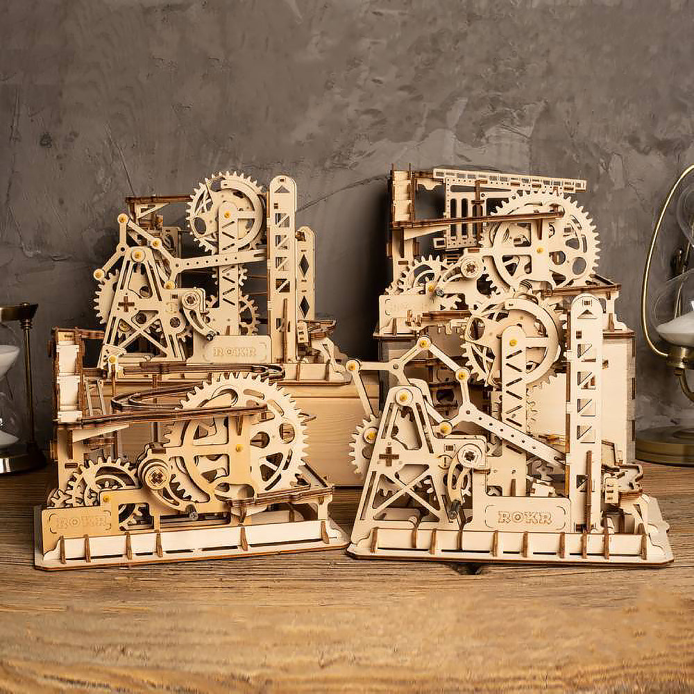 Robotime 3D DIY Wooden Puzzle Mechanical Gear Drive Marble Parkour Run Set LG501