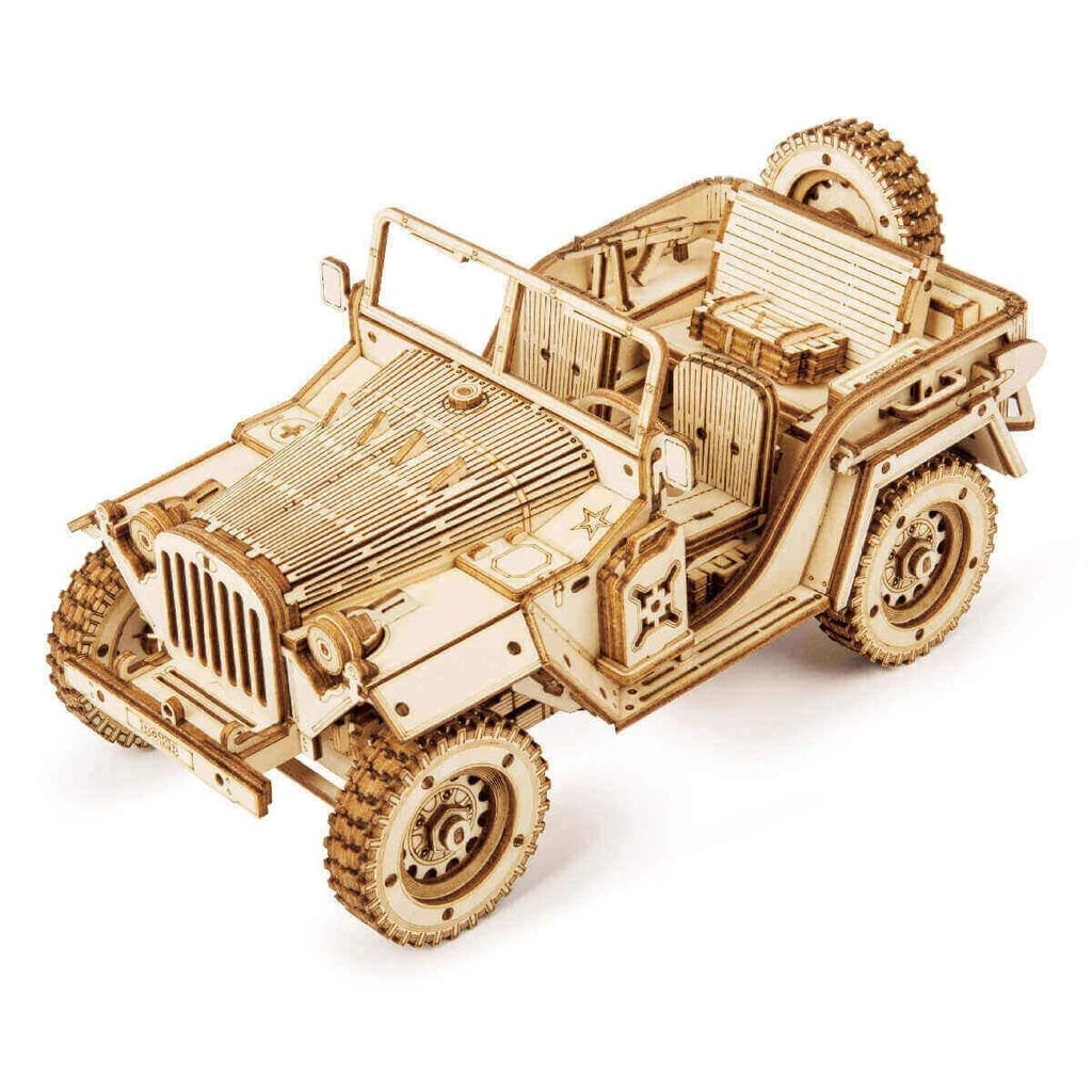 Robotime 3D Wooden DIY Model 1:18 Puzzle Mechanical Gear Army Field Car MC701