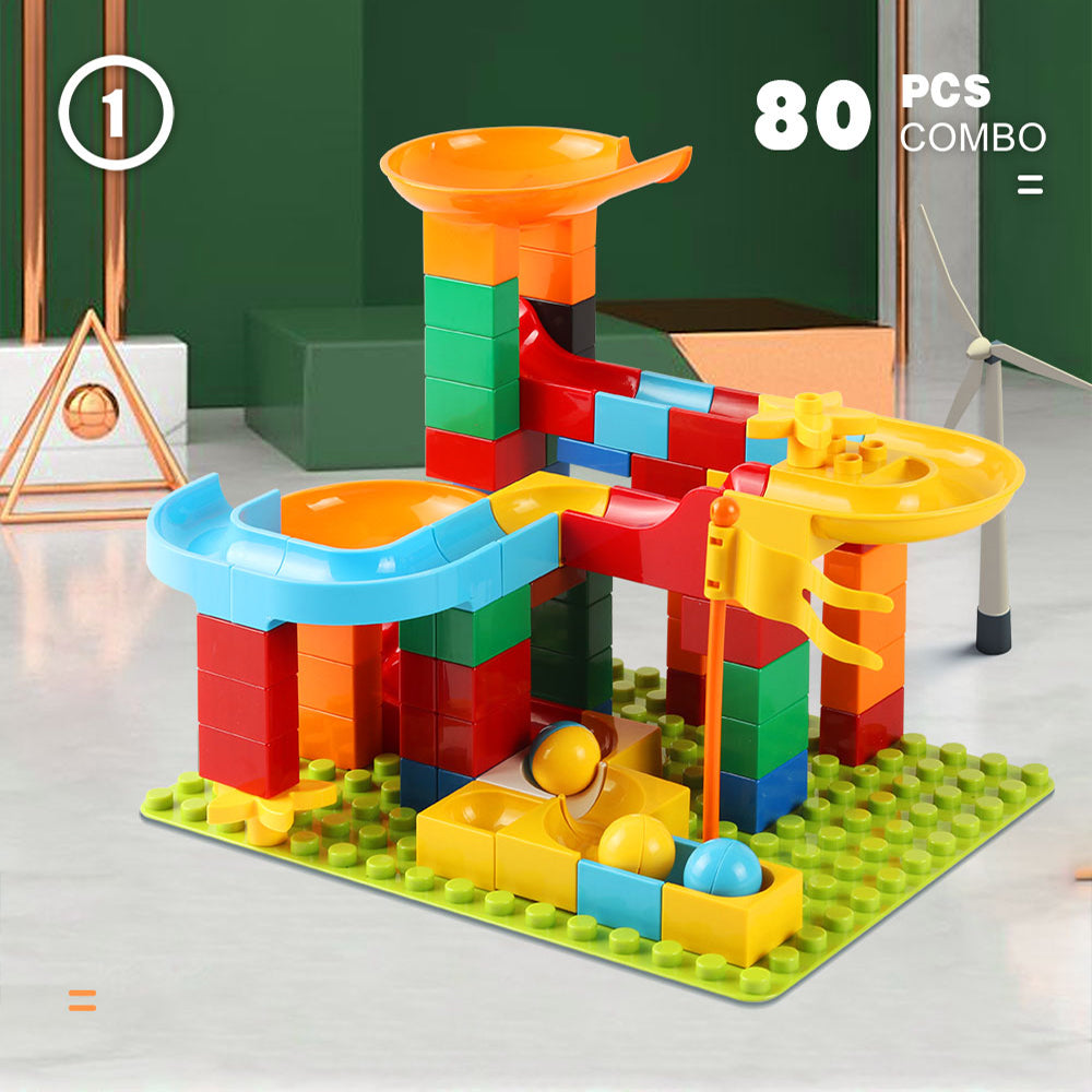 80Pcs Duploed Marble Race Run Building Blocks Maze Ball Track Preschool Toy Kids