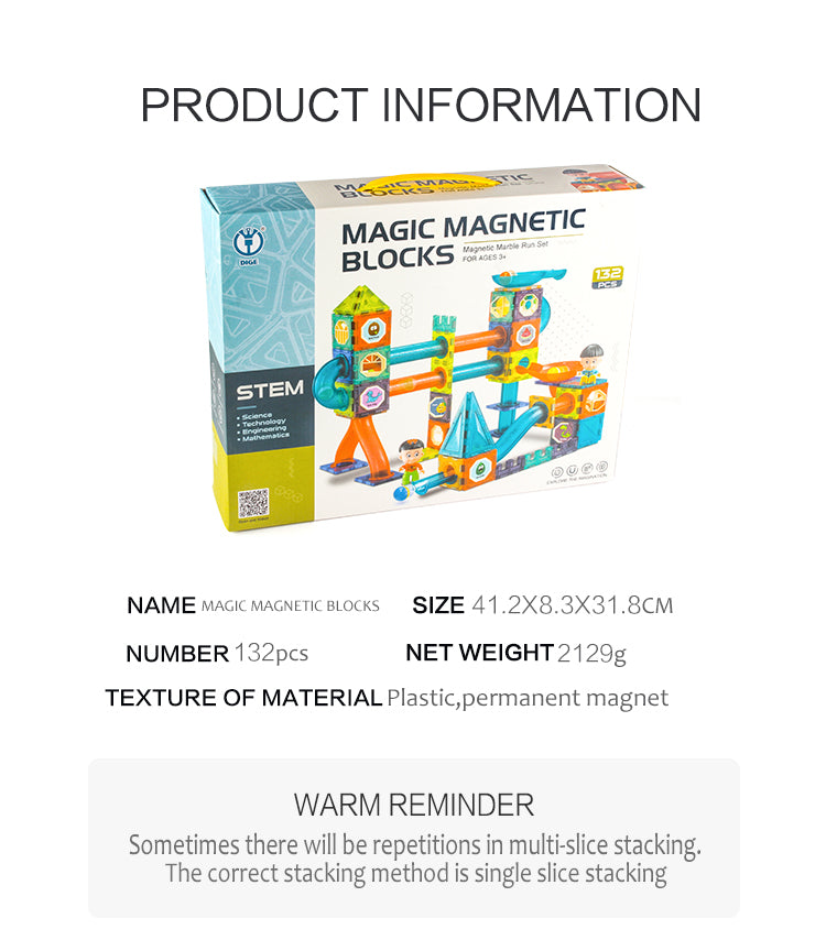 Magnetic Tiles 132pcs Magnetic 3D Educational Building Blocks Set Toys for Kids