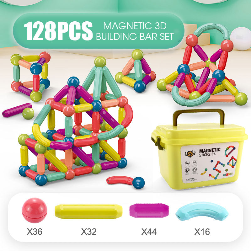 128pcs Magnet Building Construction Stick Bar Learning Magnetic Toy for Kids