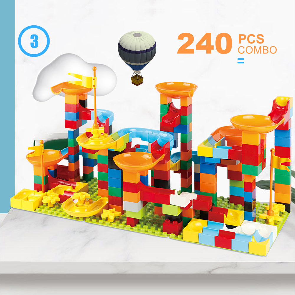 240Pc Duploed Marble Track Toy Set | Building Blocks Maze Ball Track Preschool Toy Kids