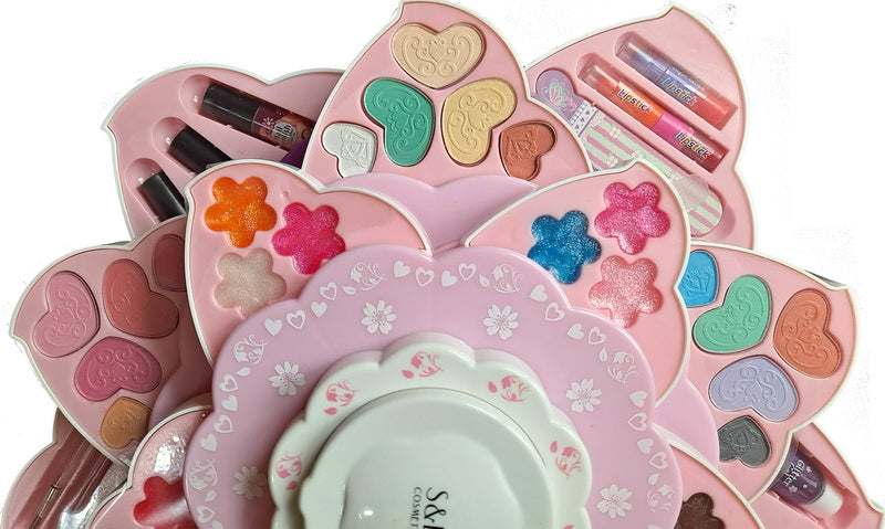 Kid Girls Makeup Set Flower Style Eco-friendly Pretend Cosmetic Play Kit Princess Toy