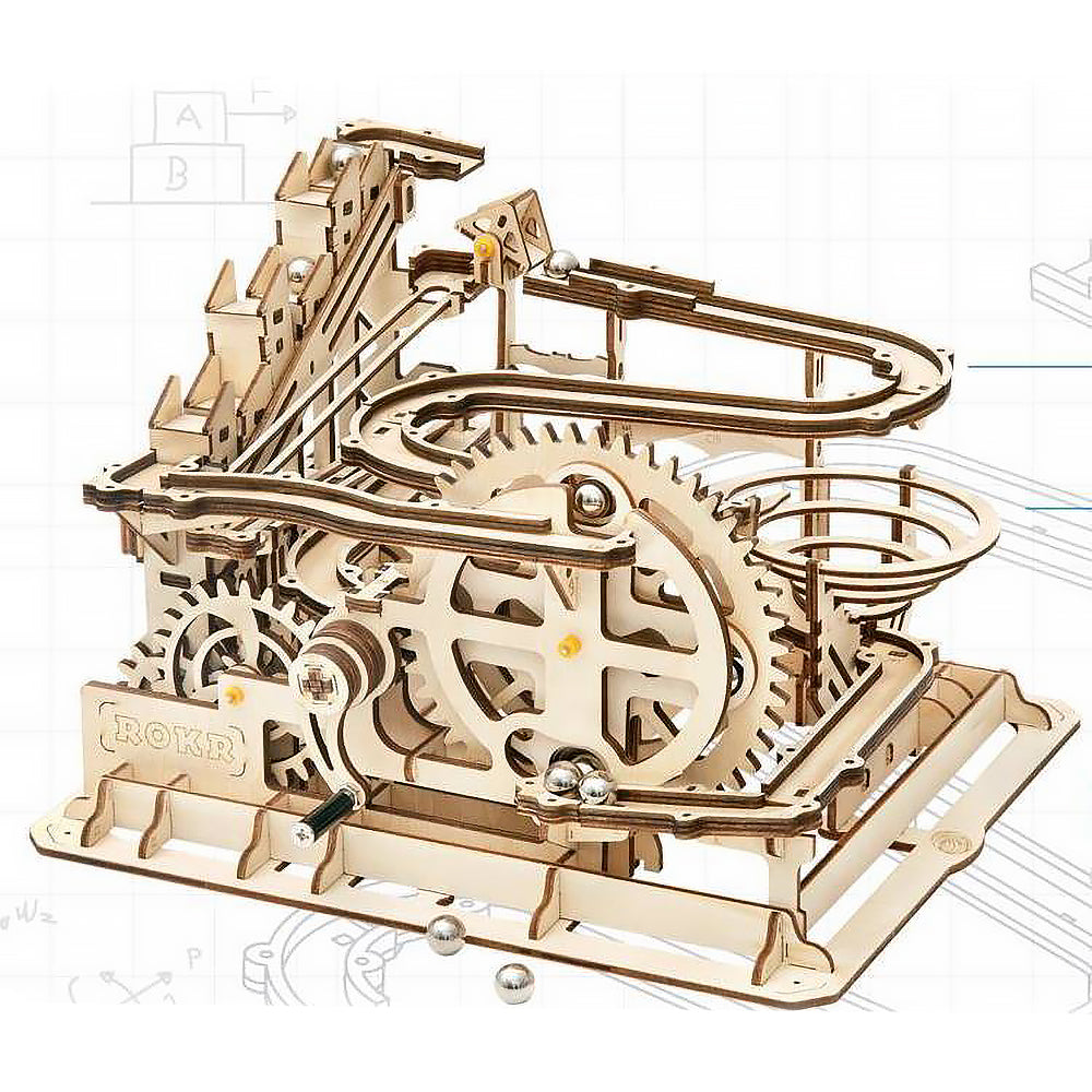 Robotime 3D DIY Wooden Puzzle Mechanical Gear Drive Marble Parkour Run Set LG501