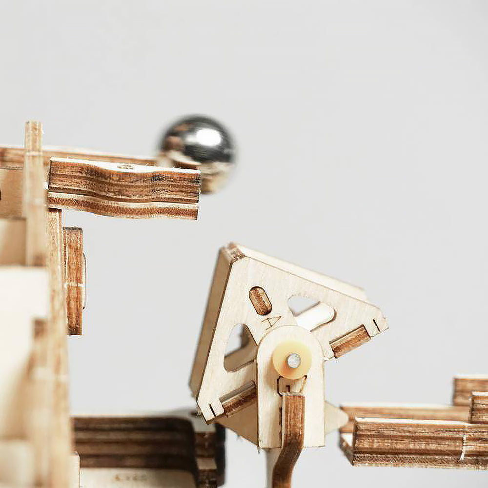 Robotime 3D DIY Wooden Puzzle Mechanical Gear Drive Marble Parkour Run Set LG501