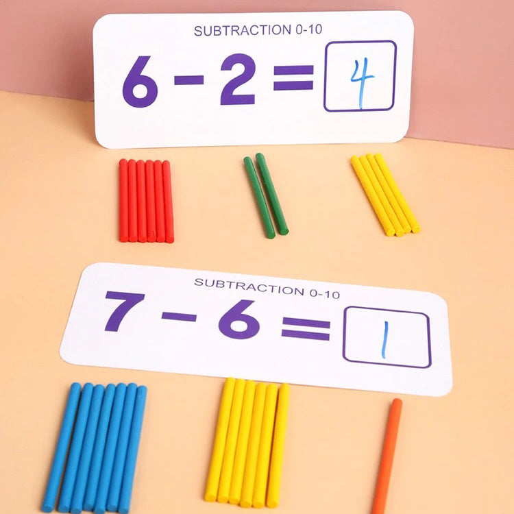 Wooden Math Kit for Kids 3+ | STEM Learning Toy with Counting Sticks, Number Cards & Marker | Develop Numeracy, Creativity & Logic | Non-Toxic Preschool Gift