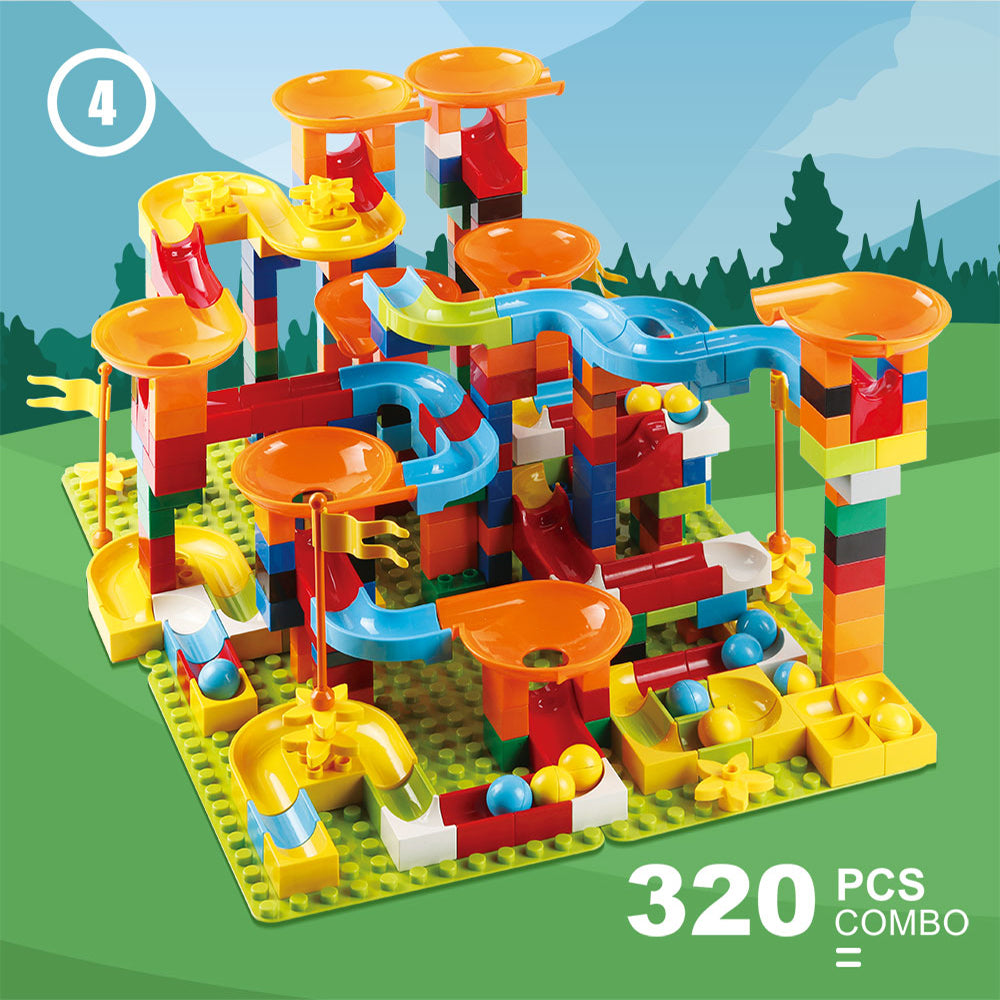 320Pc Duploed Marble Race Run Building Blocks Maze Ball Track Preschool Toy Kids
