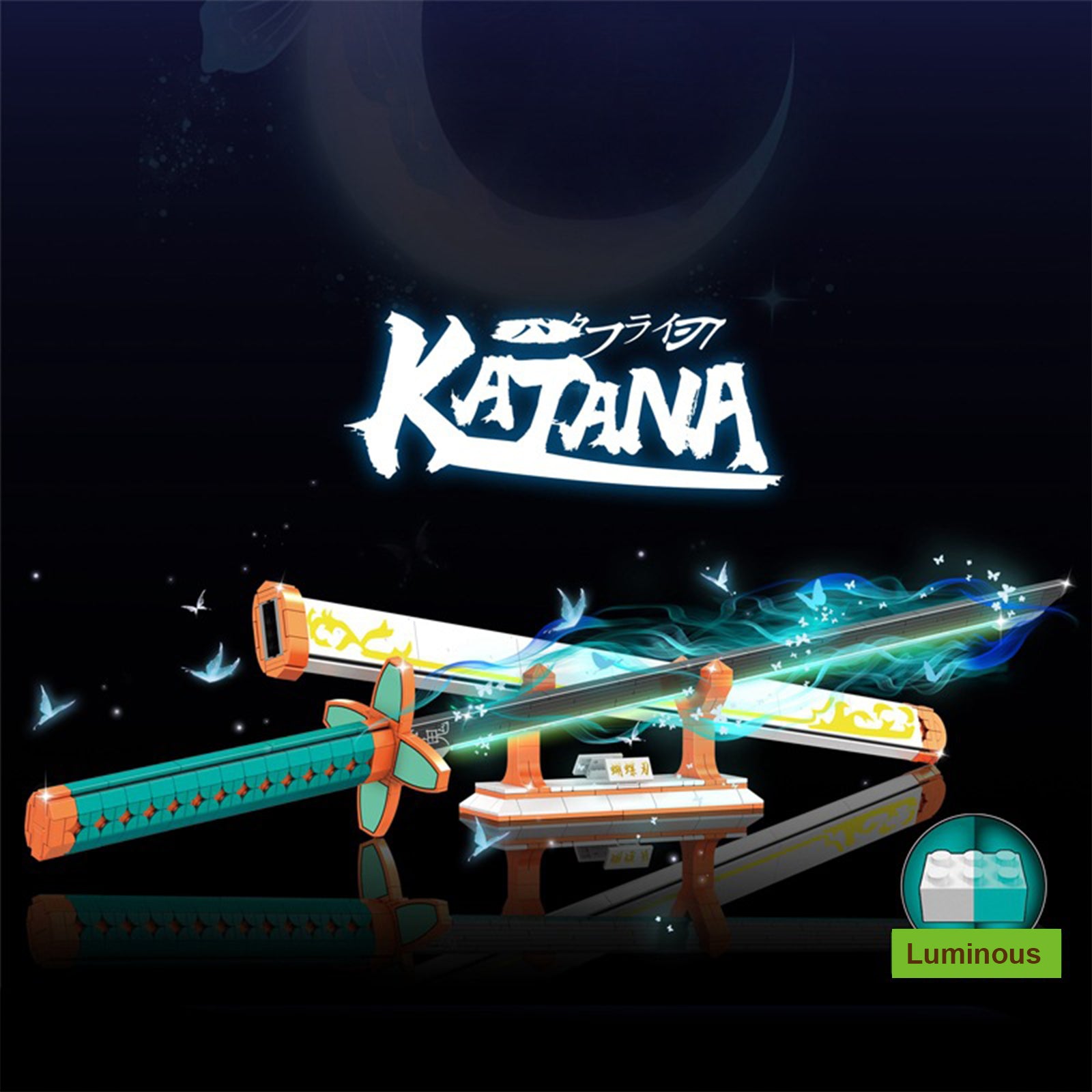 Demon 1512 Slayer Sword Building Set with Scabbard and Stand Children's Puzzle Assembly Building Blocks Toy Compatible with LEGO Collectible Gifts for Kids and Adults 8+ Luminous