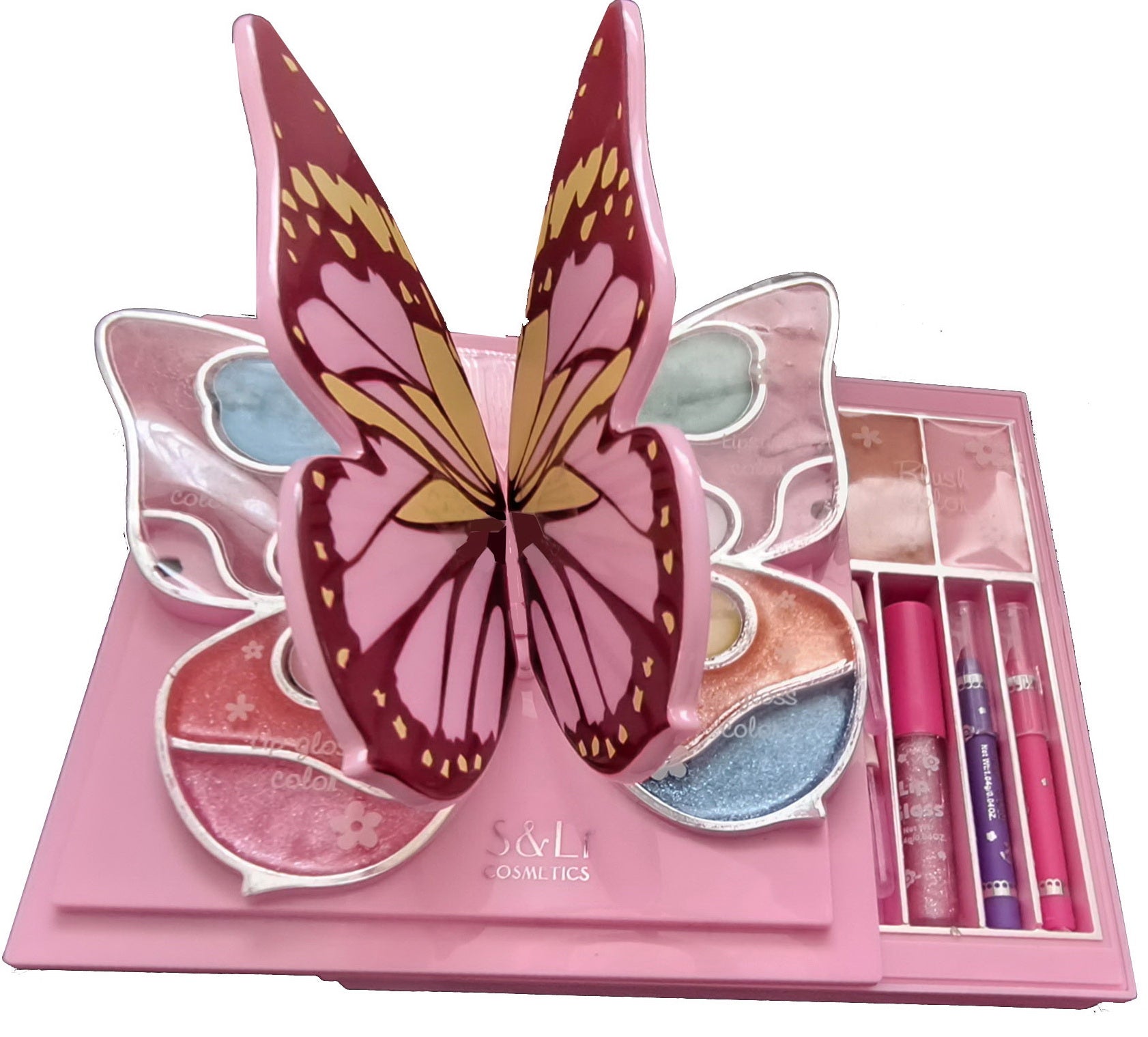 Kid Girls Makeup Set Butterfly Style Eco-friendly Cosmetic Pretend Play Kit Princess Toy