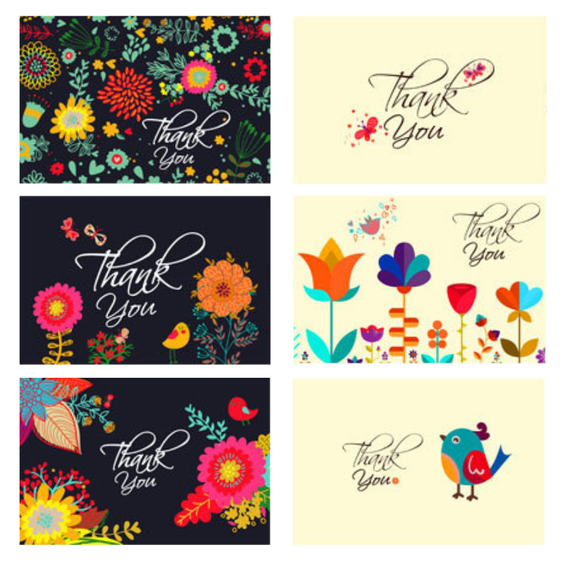 24pcs Premium Greeting Cards Thank You Cards 6 Styles Bulk Mixed Party Card Pack With Envelopes and Stickers - Flowers