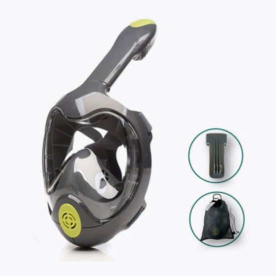 Flat Lens 180 Degree View Full Face Snorkel Mask Anti-Fog & Anti-Leak Design with GoPro Mount - Grey S/M Size