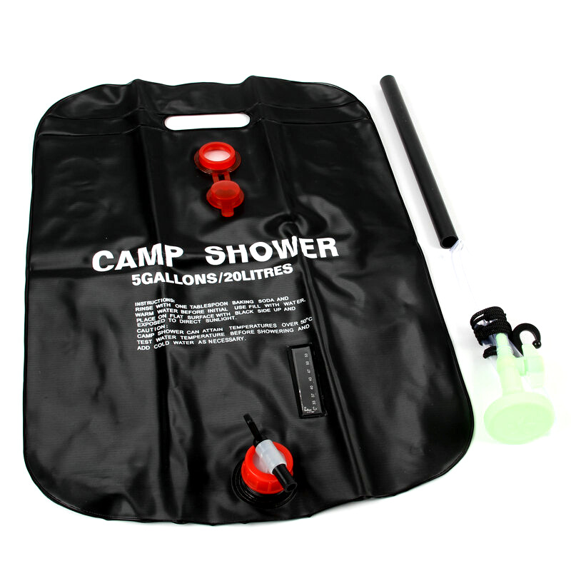 20L Camping Outdoor Hot Water Bath Shower Bag Black Wash Bag Convenient Camping Supplies Water Storage Bag With Large Shower Head