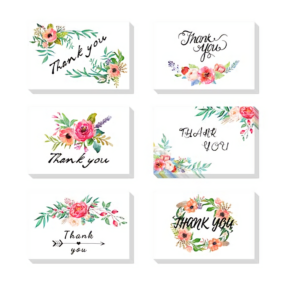48pcs Premium Greeting Cards Thank You Cards 6 Styles Bulk Mixed Party Card Pack With Envelopes and Stickers - Greenery Floral