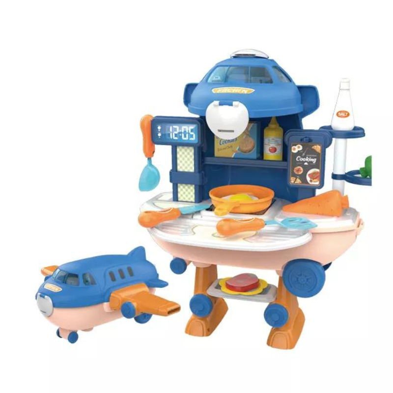 30pcs 2-in-1 Plane Pretend Play Big Kitchen Stove Food Cooking Set Children Education Play House Toys Kids Gift