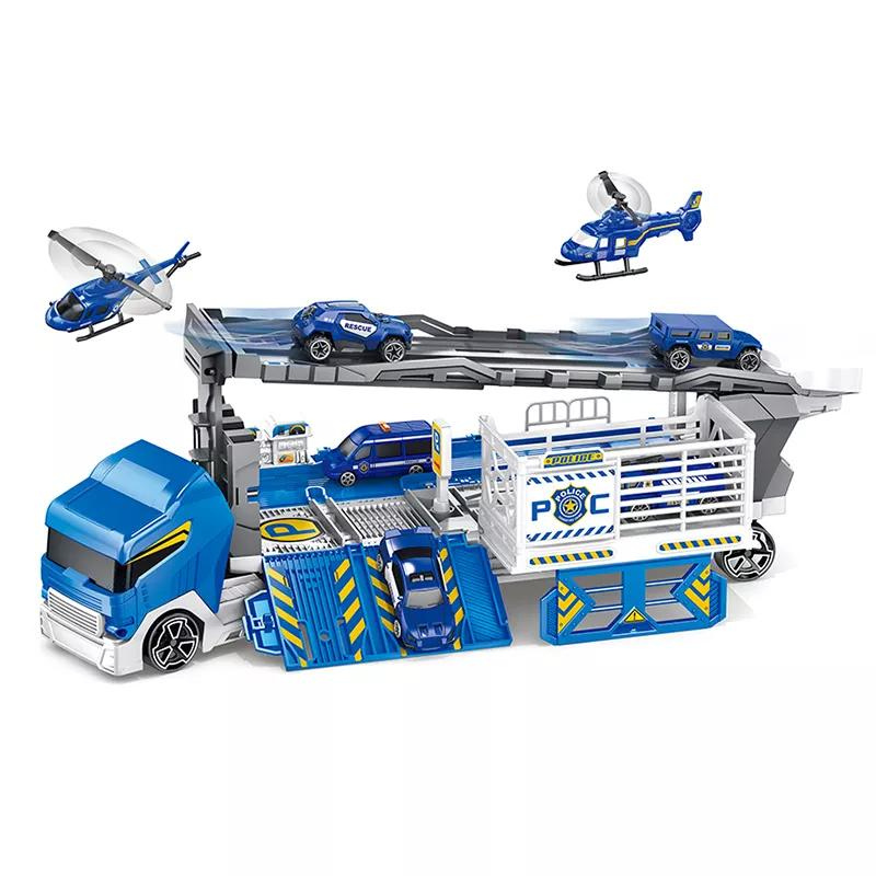 Large Container Truck Model Kids Play Transport Engineering Boys Toys Vehicles Car Helicopter Blue Toy Gifts