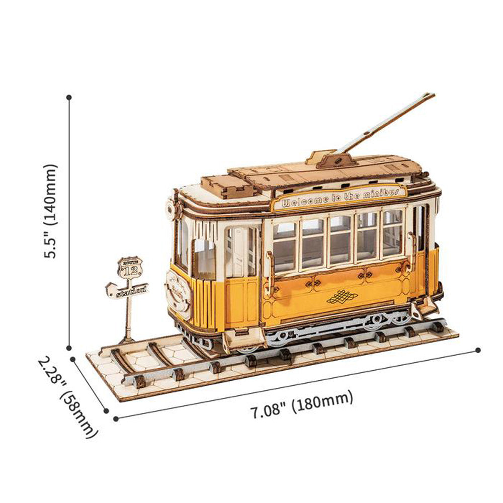 Robotime Rolife Vintage Retro Tramcar Modern DIY 3D Wooden Puzzle Model Kit Toy TG505