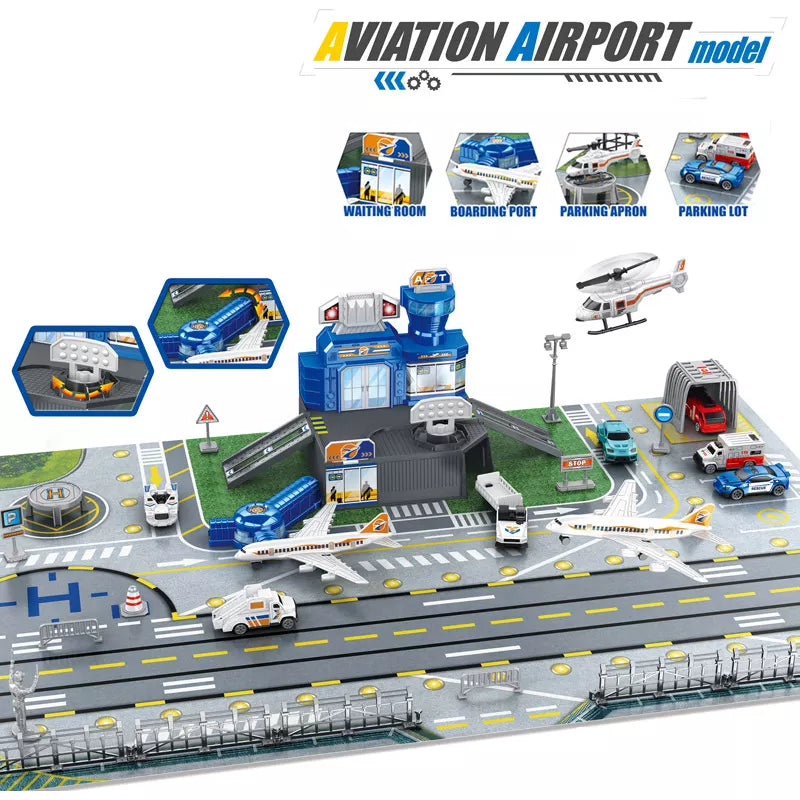 Large Aviation Airport Model Kids Play Transport Engineering Boys Toys Vehicles Car Planes