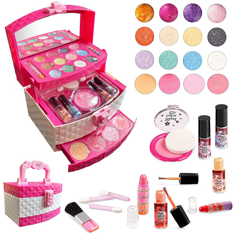 Kid Girls Makeup Set Jewellery Box Style Cosmetic Pretend Play Kit Princess Toy