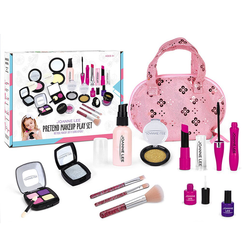 Kid Girls Makeup Set tool Eco-friendly Cosmetic Pretend Play Kit Princess Toy Pink Bag