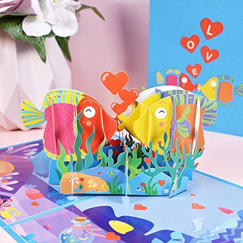 Magic Pop Up Valentine Card 3D Happy Greeting Kiss Fish 15x20cm with an envelope