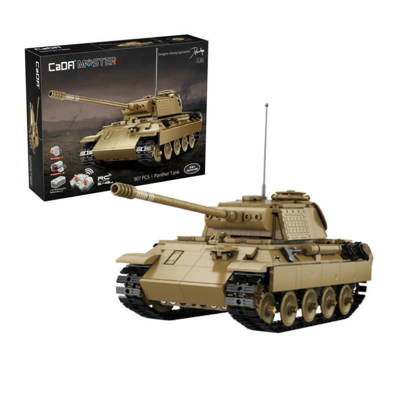 CaDA C61073W 907PCS Bricks Model RC Panther Tank Model High Tech MOC Building Blocks Set Assembled Remote Control Car Toys Vehicle