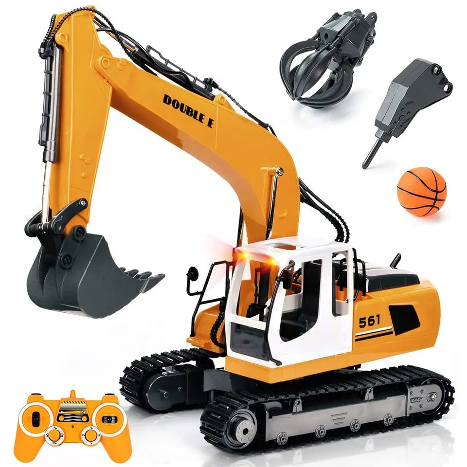 Double E E561-003 RC Excavator Truck  1/16 Scale 2.4GHz 3 In 1 Construction Truck Metal Shovel and Drill RC Toy For Kids