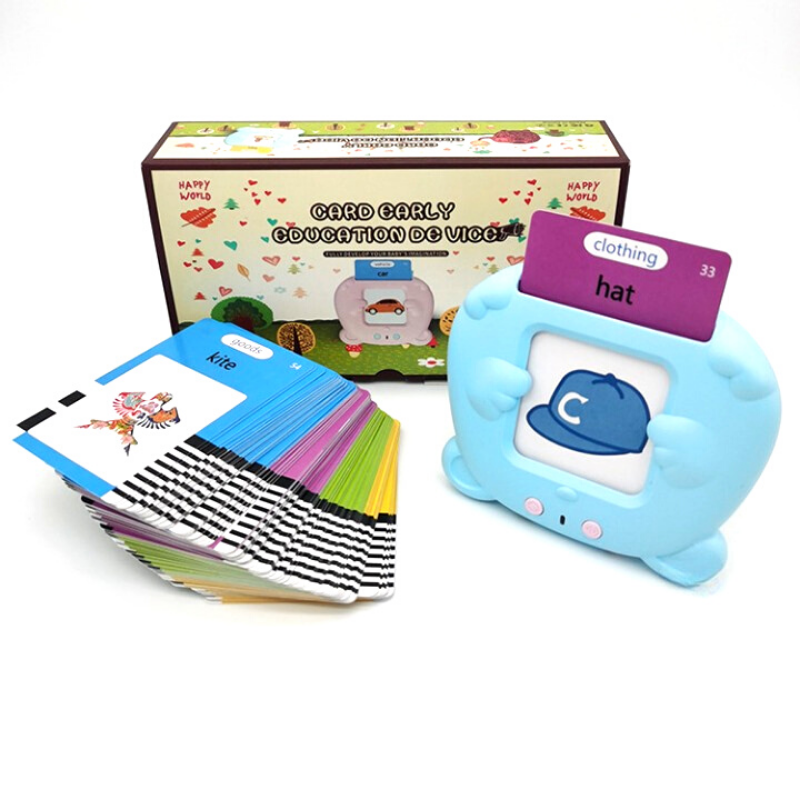 Preschool Learning Toys Cute Bear Shape Early Educational Intelligent Electric Kids Talking Flash Card Words Reading Learning Machine 224 Words Blue