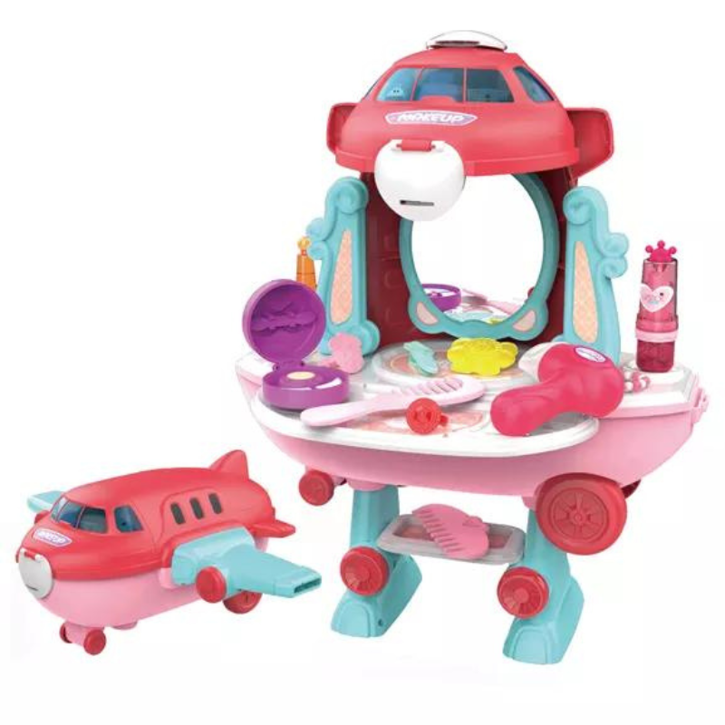 28pcs 2-in-1 Plane Pretend Dresser Makeup Table Children Education Play House Toys Kids Gift