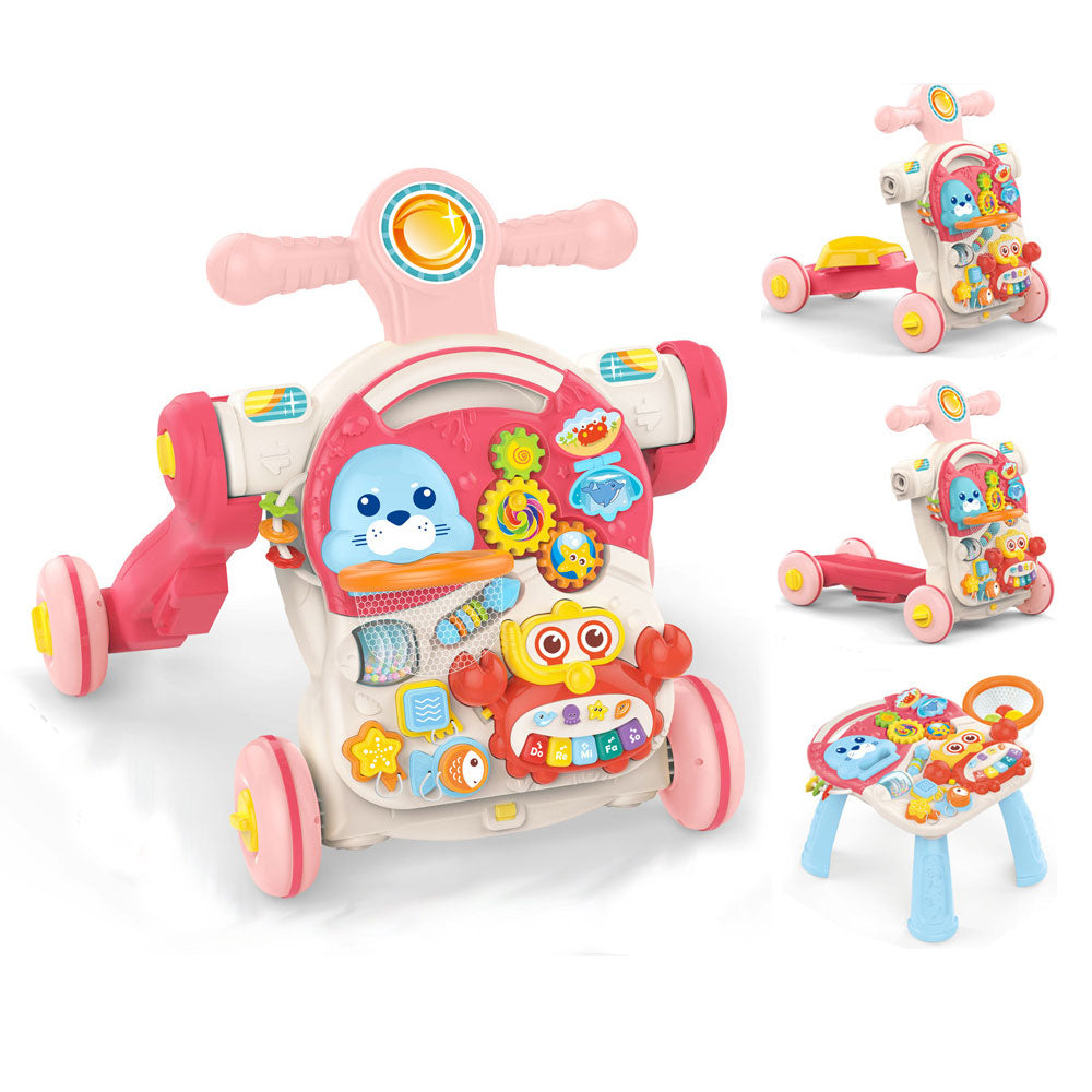4-in-1 Kids Baby Game Table Walker Scooter Stroller Game Toddler Music Panel Activity Early Learning