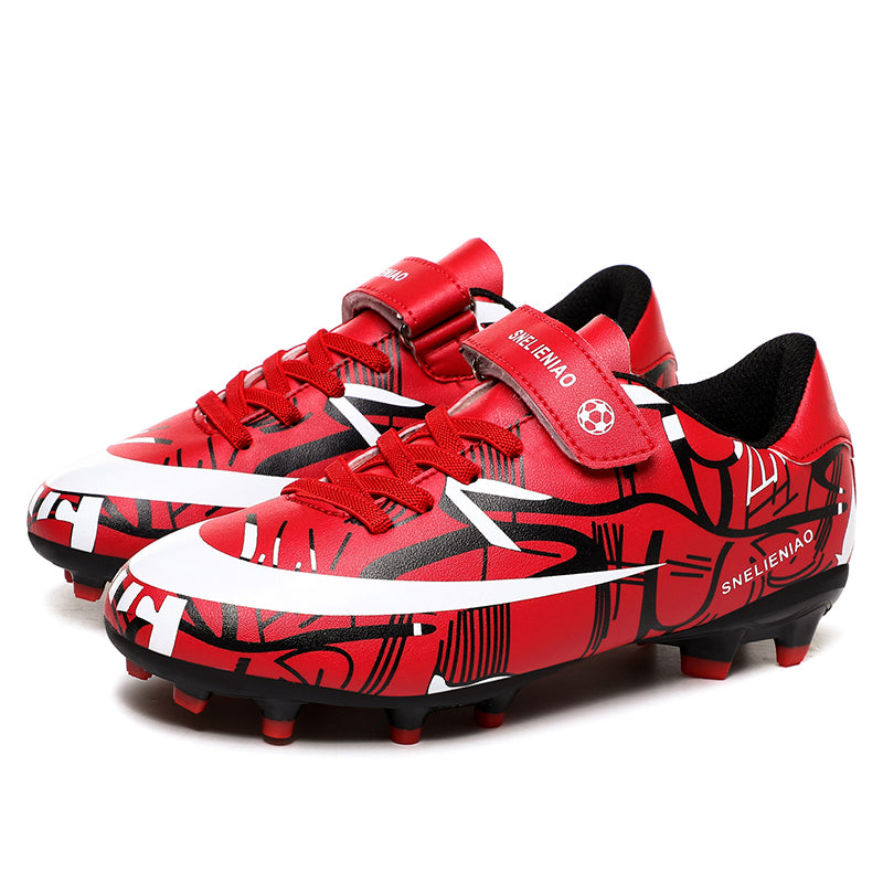 Soccer Shoes Little & Big Kids Lighweight Durable Turf Football Shoes Anti-Slip Soccer Outdoor Performance Firm Cleats - Red