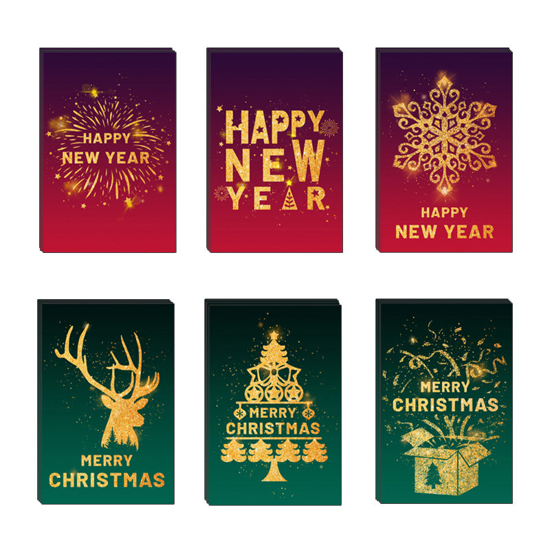 24pcs Premium Christmas and New Year Cards Xmas & New Year Cards 6 Styles Bulk Mixed Card Pack With Envelopes and Stickers - Red and Green