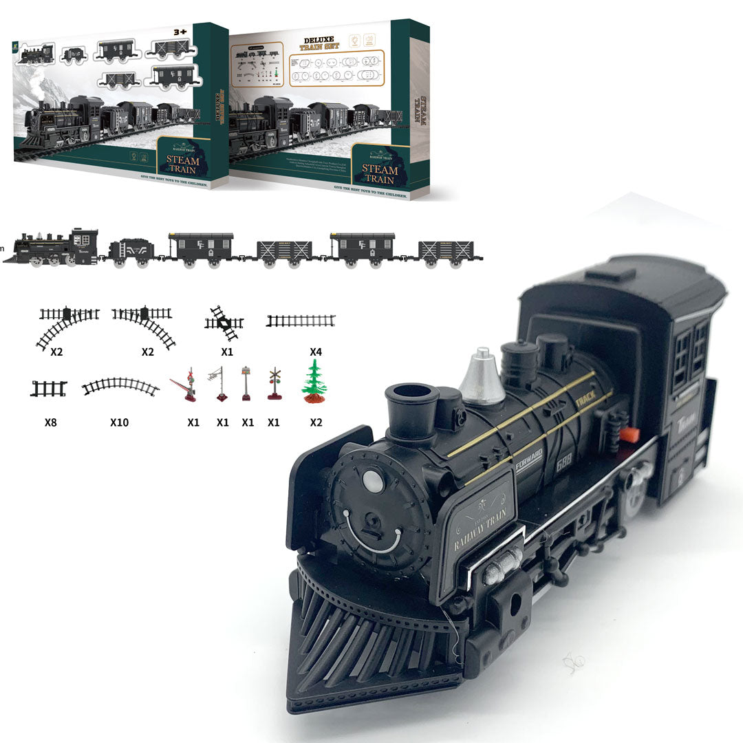 39PCS Classical Freight Steam Rail Train Set Battery Operated RTR Simulation Kids Toy