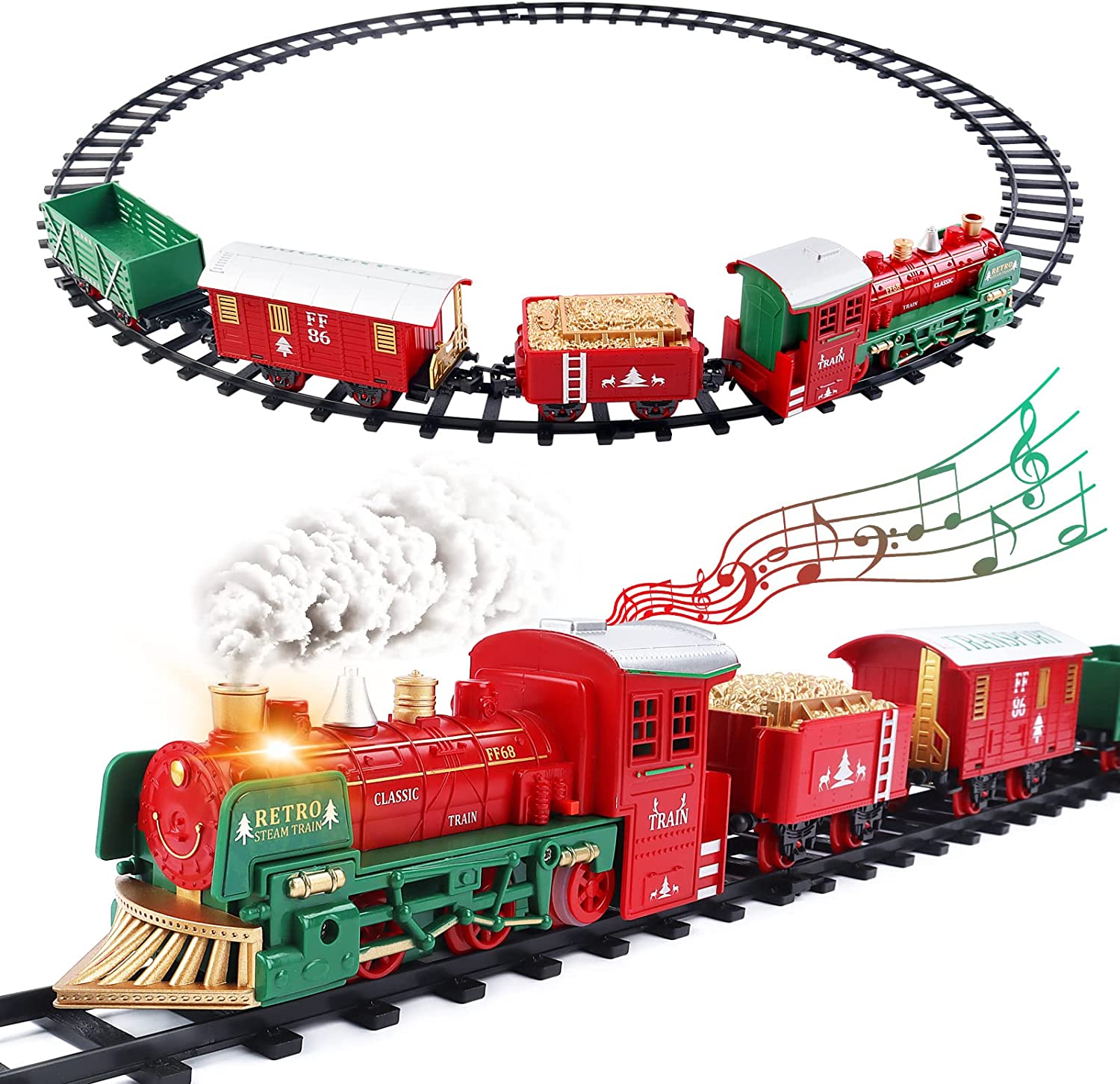 Christmas Steam Train Set for Kids with Light & Sounds Smoke Effect 10 Track Electric Train Set Great Accessory for Kids Gift