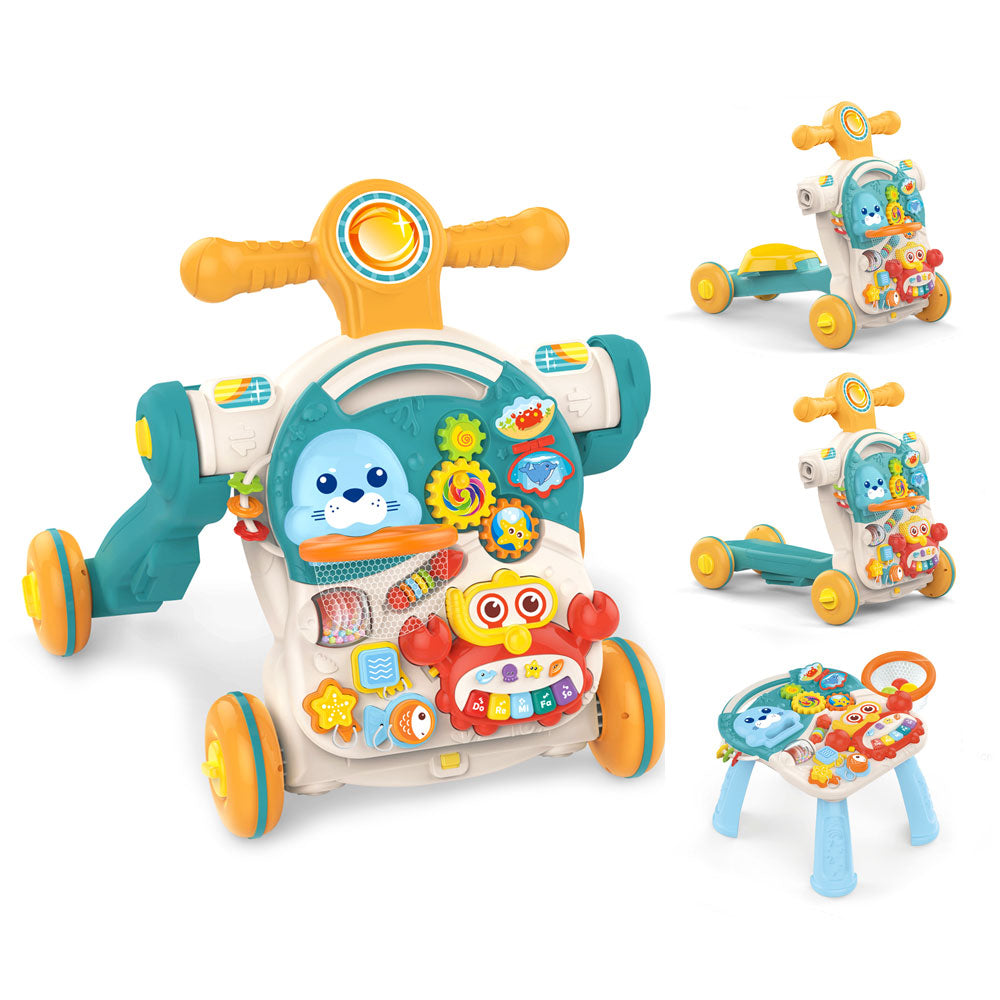 4-in-1 Kids Baby Game Table Walker Scooter Stroller Game Toddler Music Panel Activity Early Learning