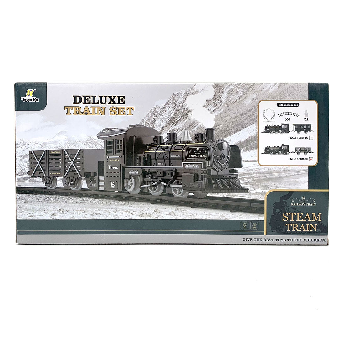 Classical Freight Steam Rail Train Set Battery Operated RTR Simulation Kids Toy