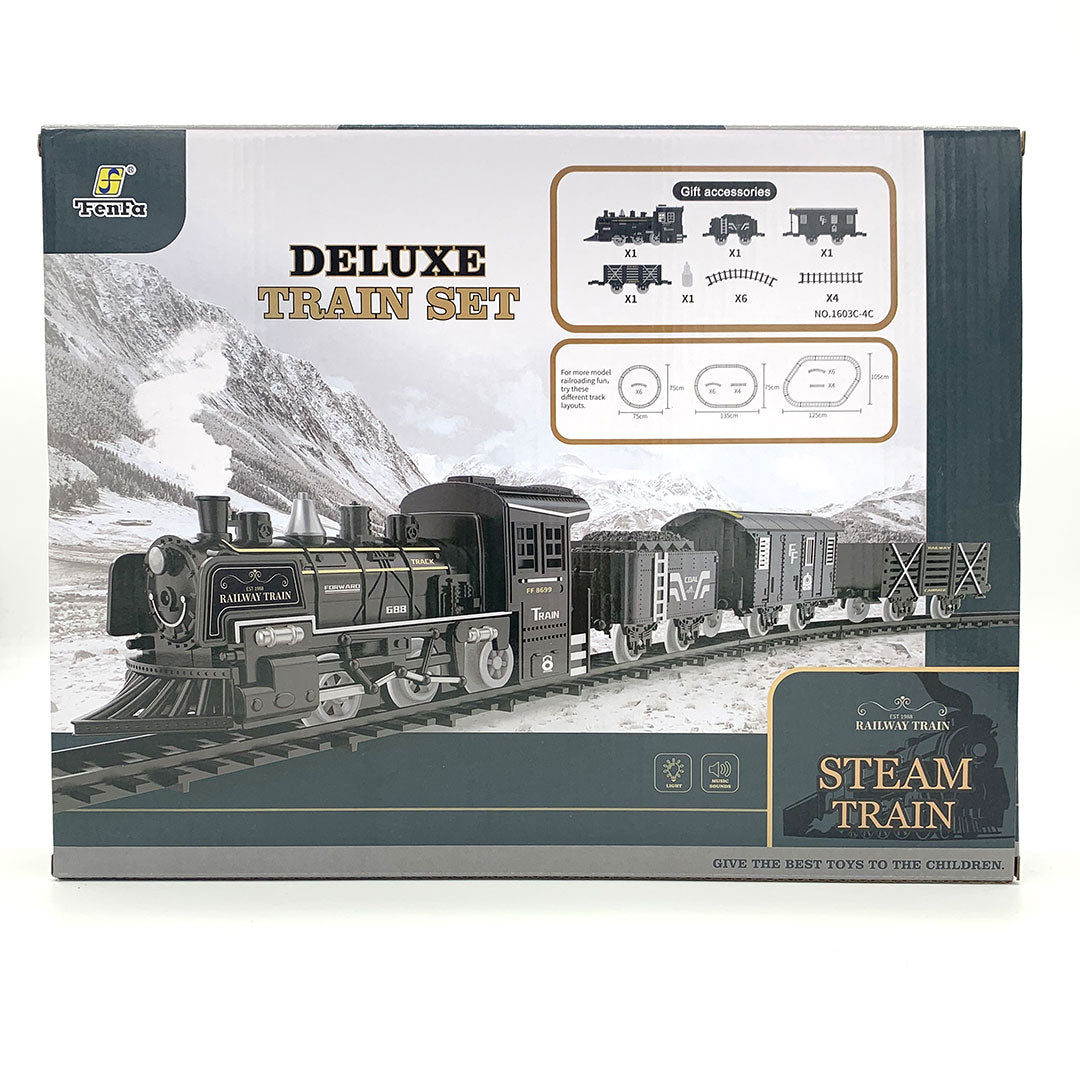 Classical Freight Steam Rail Train Set Battery Operated RTR Simulation Kids Toy