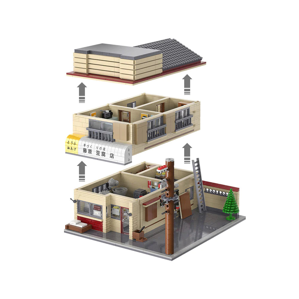 CaDA C61031W 1908 PCS Initial D Fujiwara Tofu Shop Building Blocks Perfect Gift for initial D Fans.