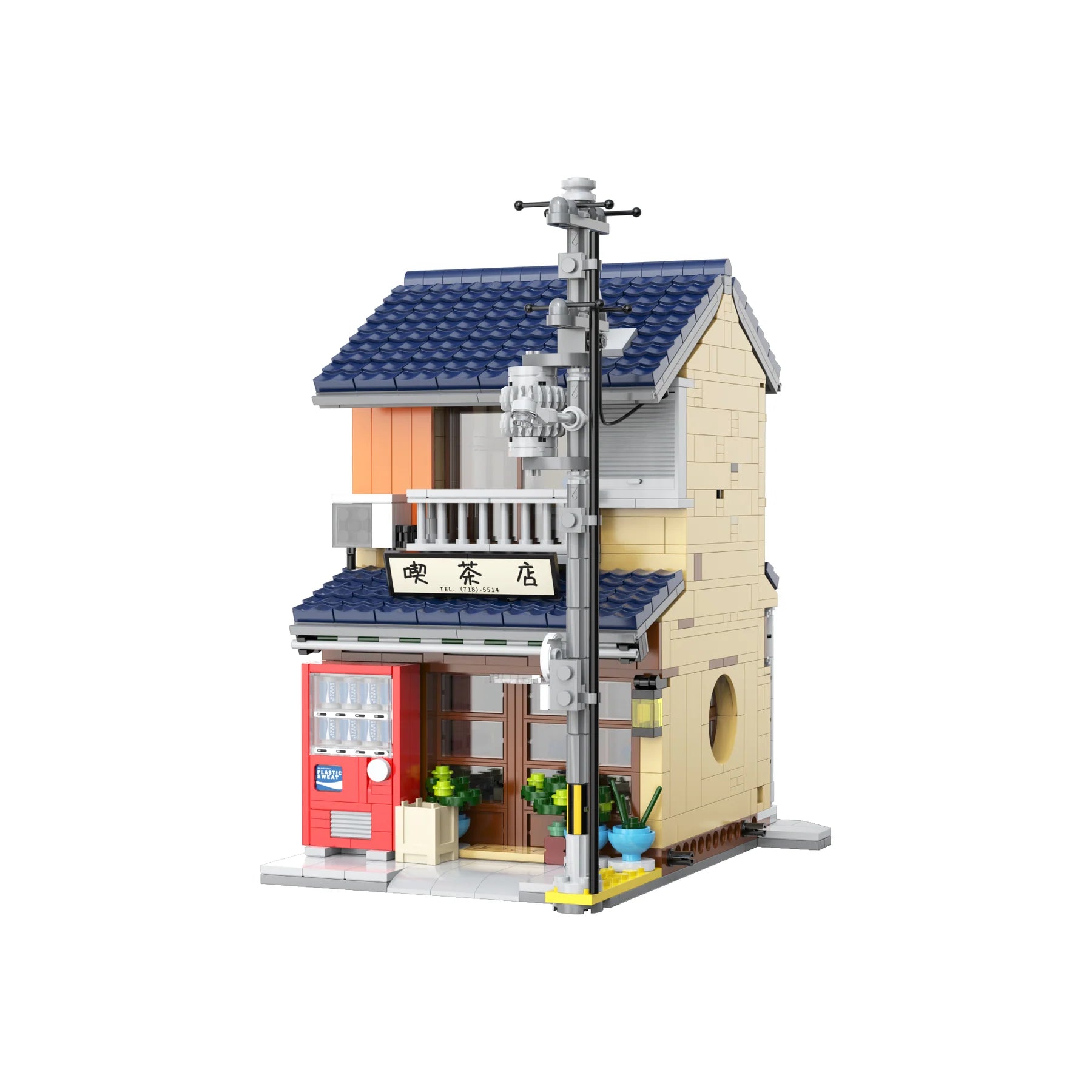 CaDA C66010W 1200 PCS Japanese Kissaten Shop Building Block Machiya Style Storefront Building LED Light