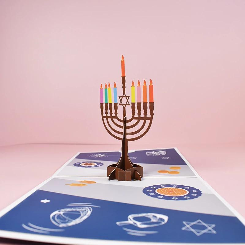 Premium Hanukkah Greeting Card – Handcrafted 3D Paper Art with Delicate Cut-Outs